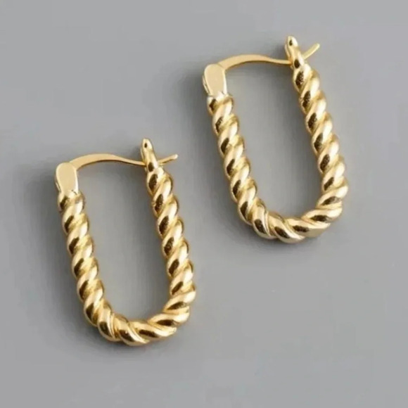 Gold Rope Twist Oval Hoop Earrings - Picture 3 of 3